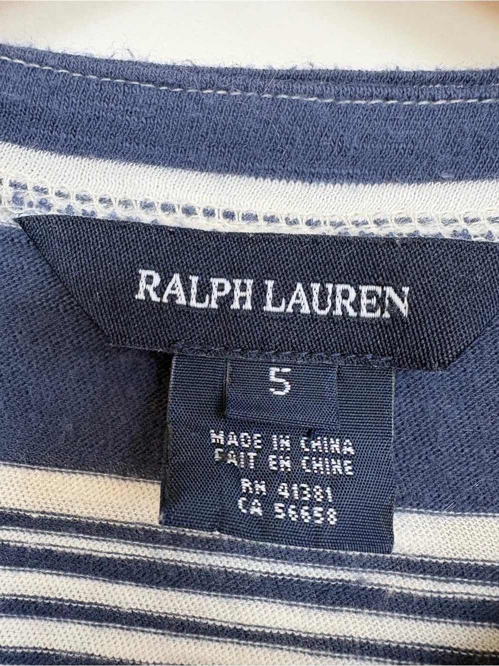 Ralph Lauren Girls Navy and White Long Sleeve Striped Dress with Waist Tie S: 5